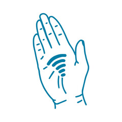 Payment with palms, linear illustration on the topic of cashless payment.