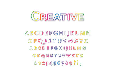 Creative contour style abc isolated on white background, multicolored uppercase lowercase font design, modern rainbow alphabet with capital letters and numbers