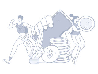 Internet finance and wealth management investment vector concept operation interactive illustration
