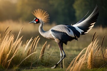 grey crowned crane in continent generated by AI tool