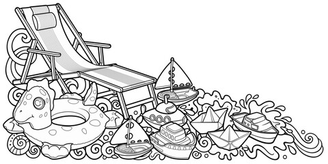 Cartoon cute doodles summer beach children's entertainment illustration.