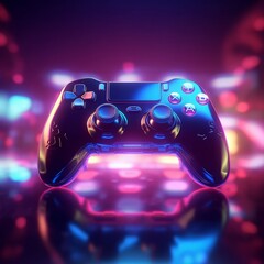Gamepad controller in neon light. Realistic 3D render illustration