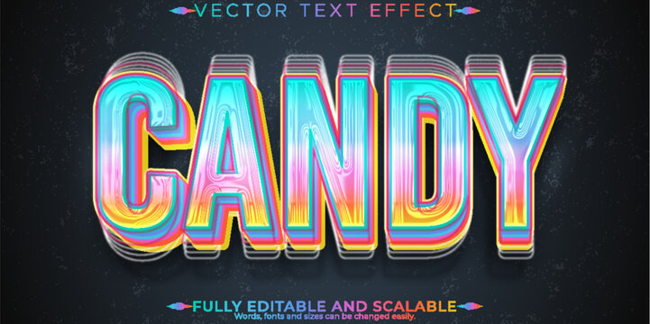 Candy text effect, editable sweet and rainbow text style