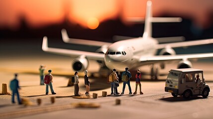 Obraz premium 飛行機に搭乗する人々