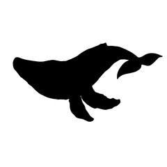 Blue whale aquatic mammal silhouette. Cartoon vector graphics.