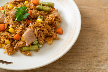 pork fried rice on white plate