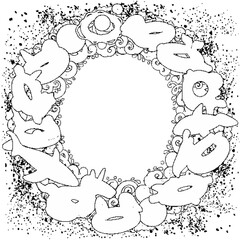 Cartoon cute doodles hand drawn summer beach children's entertainment round illustration.