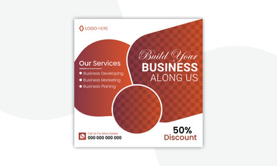 Business marketing agency promotion social media post template. Editable square banner design with place for the photo.