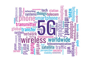 Illustration in the form of a cloud of words related to 5G.