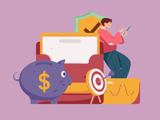 Internet finance and wealth management investment vector concept operation interactive illustration
