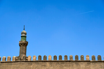 Minaret and decorative wall at the Great Mosque of Muhammad Ali Pasha, Cairo, Egypt