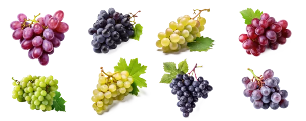 Fotobehang Set of fresh grapes on transparent background © losmostachos