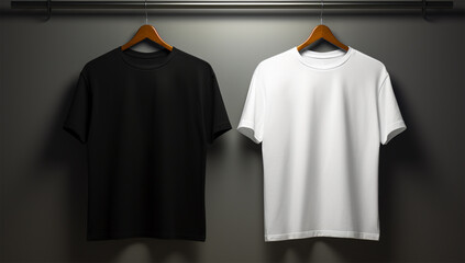 Naklejka premium Two tshirt florescent white and black on hangers