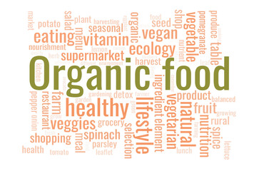 Fototapeta premium Illustration in the form of a cloud of words related to Organic food.