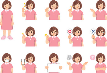 幼い女の子　表情とジェスチャーのイラスト素材セット