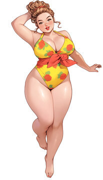 Girl posing in swimsuit. Isolated model in pin up style. Created with Generative AI.