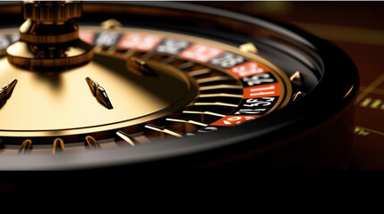 Casino Gambling Concept, Modern Black And Golden Roulette Wheel. Generative AI