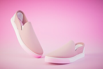 Light pink moccasins on a pastel background. 3D render