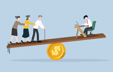 Population transition to aging society, impact on economic structure from increasing proportion of elderly compared the working age, Unbalanced seesaw between elderly and working man. 