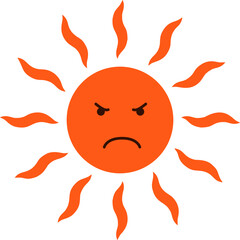 Angry sun emoji. Red face with danger light rays