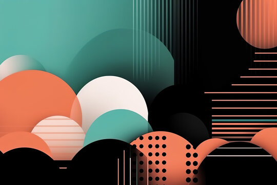 Generative AI illustration of multicolored abstract background with round shapes placed one on another and parallel lines