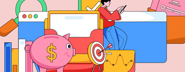 Internet finance and wealth management investment vector concept operation interactive illustration
