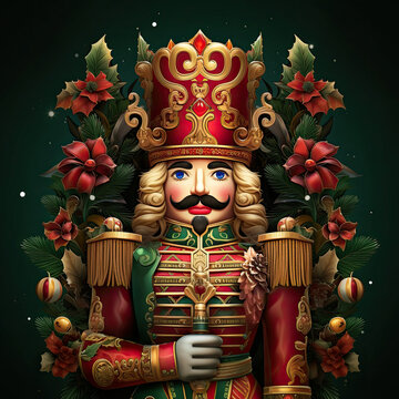 Nutcracker prince. Traditional wooden nutcracker fairytale character who comes to life on Christmas eve. Digital illustration.