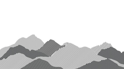 Abstract mountain background vector. Mountain landscape with line effect, halftone, line art texture. Black and white hills art wallpaper design for print, wall art, cover and interior.