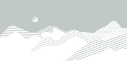 Abstract mountain background vector. Mountain landscape with line effect, halftone, line art texture, moon. color hills art wallpaper design for print, wall art, cover and interior.