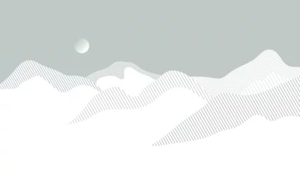 Rolgordijnen Abstract mountain background vector. Mountain landscape with line effect, halftone, line art texture, moon. color hills art wallpaper design for print, wall art, cover and interior. © TWINS DESIGN STUDIO