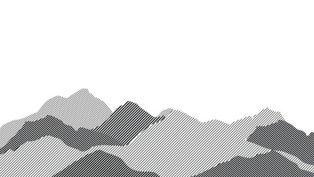 Abstract mountain background vector. Mountain landscape with line effect, halftone, line art texture. Black and white hills art wallpaper design for print, wall art, cover and interior.