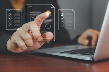 Online business contract Electronic signature, e-signing, digital document management, paperless office, signing business contract concept.
