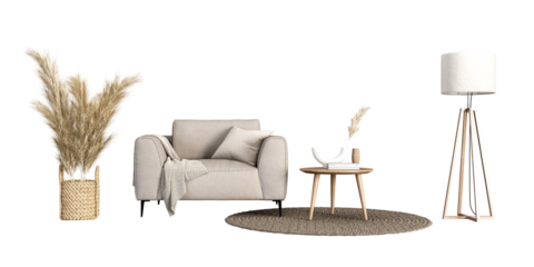 Interior modern living room in 3d rendering	
