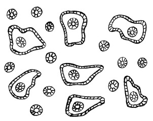 White background with black abstract figures