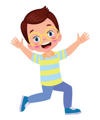 Jumping kids. Happy funny children playing and jumping in different action poses education little team vector characters. Illustration of kids and children fun and smile