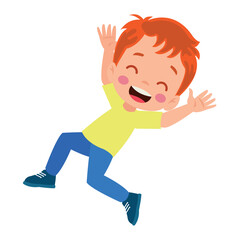 Jumping kids. Happy funny children playing and jumping in different action poses education little team vector characters. Illustration of kids and children fun and smile