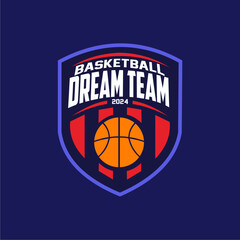 Basketball club logo, emblem, designs with ball. Sport badge vector illustration