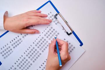 Admission test. Examination form. Choosing the correct answer. A sheet of paper with a test task....