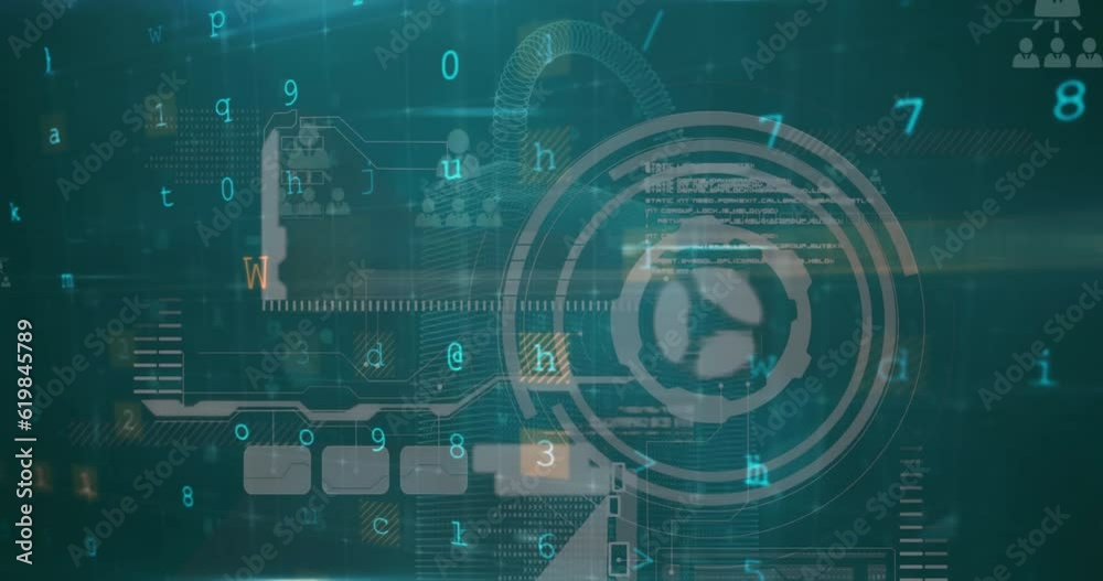 Aufkleber animation of interface with cyber security data processing against green background