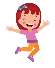 Jumping kids. Happy funny children playing and jumping in different action poses education little team vector characters. Illustration of kids and children fun and smile