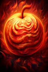 fire apple in the style of optical illusion painting
