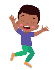 Jumping kids. Happy funny children playing and jumping in different action poses education little team vector characters. Illustration of kids and children fun and smile