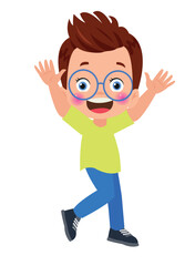 Jumping kids. Happy funny children playing and jumping in different action poses education little team vector characters. Illustration of kids and children fun and smile