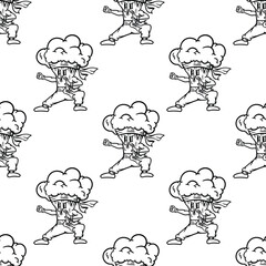 seamless pattern broccoli kung fu fighter