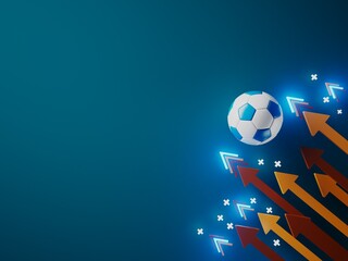 football ball 3d object. 3d illustration. graphic background element. sport abstract backdrop. soccer render design competition concept art. digital technology element beautiful lighting ground empty