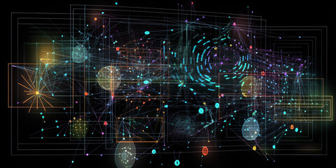 Obraz premium Dark background of colorful spots or stars in space style. Generative AI