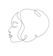 Woman profile. Aphrodite portrait female beauty concept. Continuous line drawing vector illustration
