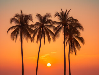 Obraz na płótnie Canvas Sunset Palms Silhouettes of Palm Trees at Dusk