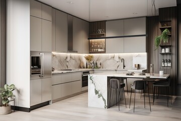Fototapeta na wymiar Modern matte black kitchen with a marble countertop to create a modern and stylish look, AI generated