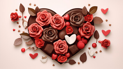 Valentines love graphic poster with chocolates and roses